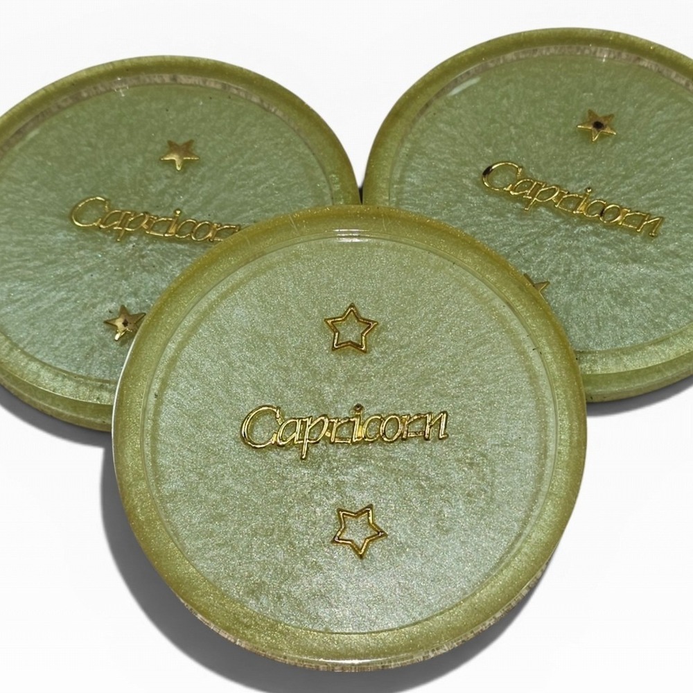 Coasters Green Excellent Capricorn Zodiac Resin Gold Star Set of 3
